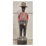 66" Tall Folk Art Black Man With Hat Carved Wood
