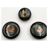 Lot Of Three Vintage Russian Lacquered Paper Mache
