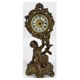 Antique Ansonia Bronze Figural Cherub Desk Clock