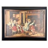 Signed Family Playing Blind Fold Game Oil On Canva