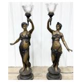 Pair Of Bronze Art Nouveau Style Figural Women Flo
