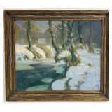 George Ames Aldrich Winter Brook Oil On Board Pain