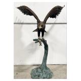 Life Size Eagle On Branch With Fish Bronze Statue