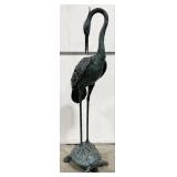 6 Foot Patinated Green Crane Standing On Turtle Br