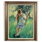 Irene Borg Girl On A Swing Oil On Canvas Painting