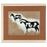 1953 Leonard Maurer "Horses" Watercolor & Gouach