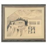 Framed Vintage Architectural Rendering Of An Alpin