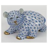 Herend Porcelain Walking Bear Cub Blue Fishnet Fig