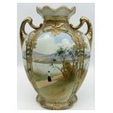 Antique Nippon Porcelain Two-Handled Landscape Vas