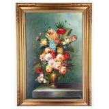 Signed Floral Still Life Oil On Canvas Painting