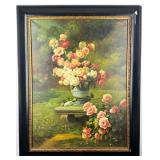 Large Unsigned Exterior Floral Still Life Oil On C