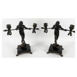 Pair Of Antique Bronze Figural 2-Light Candleholde