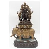Antique Gilt Mixed Metal Tibetan Buddha On Elephan