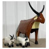 (3) Metal Goat Statues