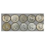 (10) U.S. 1968 Kennedy Half Dollars, 40% Silver