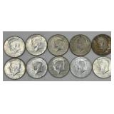 (10) U.S. 1967&1968 Kennedy Half Dollars, 40% Silv