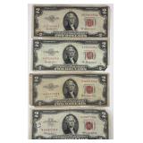 (4) 1953A, 1953B, & 1963 Series $2 U.S. Bank Notes