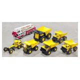 Tonka Fire Truck, Road Grader, and (5) Dump Trucks