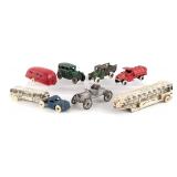 Cast Iron Greyhound Bus, Tanker Truck, Stake Truck