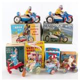 Tin Windup Motorcycle w/ Sidecar, Clown, Ice Cream
