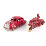 Hubley Cast Iron Chrysler Airflow and Cop Motorcyc