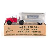 Courtland Tin Windup Truck and Open Van Trailer w/