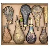 (8) Antique Brass Powder Flasks