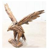 Teak Wood Perched Eagle Sculpture