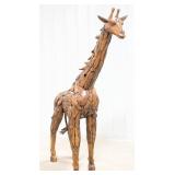 7.5ft Teak Wood Giraffe Sculpture