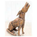 4ft Teak Wood Howling Dog / Wolf Sculpture