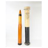 WWII US 1944 3in Wooden Dummy Cartridge w/ Caniste