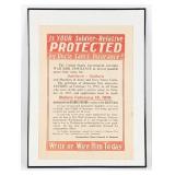 WWII US Uncle Sam Insurance Framed Propaganda Post