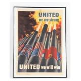 WWII US "United We are Strong" Framed Propaganda