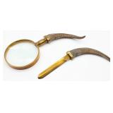 Desk Top Rams Horn Magnifying Glass & Letter Opene