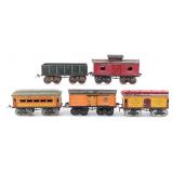 (5) Ives O Gauge Tin Freight and Passenger Cars