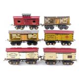 (6) Ives Tin Refrigerator, Livestock, Caboose, and