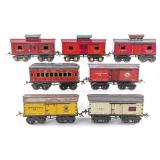 (7) Tin Ives Caboose Cars, Boxcars, and Passenger
