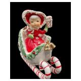 Vintage Napco Christmas Girl in Sleigh Candy Canes