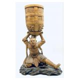 Antique Hand Carved Japanese Warrior Carrying Bask