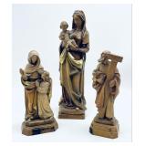 3 Hand Carved Religious Wooden Figures