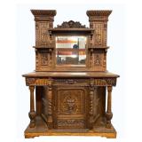 Antique Hand Carved Gothic/Renaissance Buffet w/ M