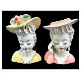 (2) Ceramic Lady Head Vases