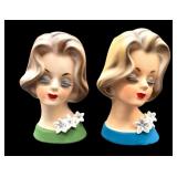 (2) Napcoware Ceramic Lady Head Vase