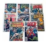 8 Vintage Marvel Comic Books including Silver Surf