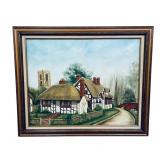 1975 Helen Dedrick Cottage Scene Oil Painting