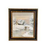 L. Bauer Snowy Landscape Oil Painting