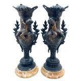 2 French Spelter Metal Cherub Vases