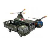 (3) Vintage U.S Army Tin Litho Trucks and Helicopt