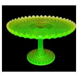 Topaz Vaseline Uranium Opalescent Cake Plate Stand