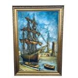 Van Dem 3-D Sailboat Oil Painting on Board